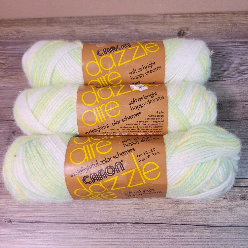 Caron Dazzle Aire Yarn Lot 3 Skeins Baby Yellow Green Ombre Vintage 4 Ply 9oz